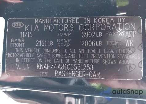 2016 Kia Forte Ex z USA, uszkodzony, nr VIN KNAFZ4A81G5551253